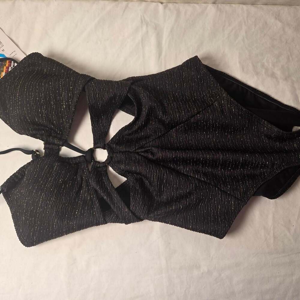 Time and Tru Black Gold Glitter One Piece Swimsuit Size S (4-6)
